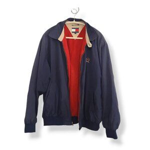 Tommy Hilfiger vtg 90s made in Hong Kong navy fleece lined bomber jacket mens L